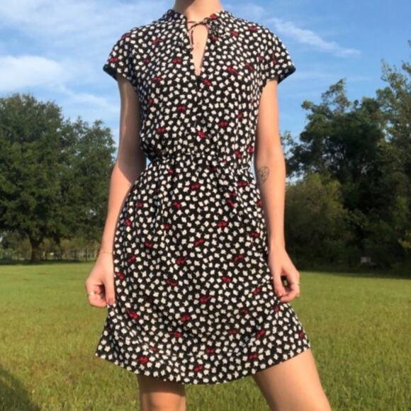 Maeve Dress Black Cherry Leaf Print Button Front Fit & Flare Sz S - Picture 9 of 9
